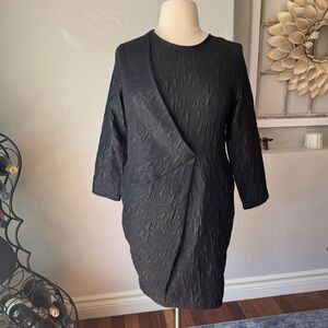 Niche Dress Women's Dark Gray Textured Long Sleeve Midi Dress Size L‎